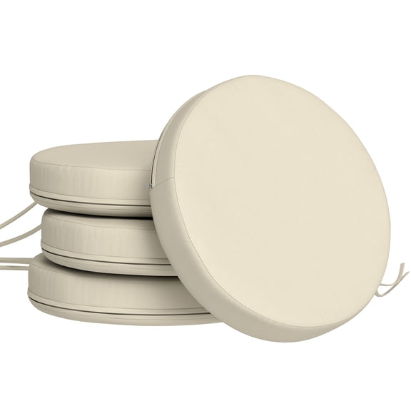 Chair Cushions Set of 4 Round Polyester Seat Pads with Ties, 15 x 15 x 2.8 Inch, Cream White, for Patio Dining and Bistro Chairs