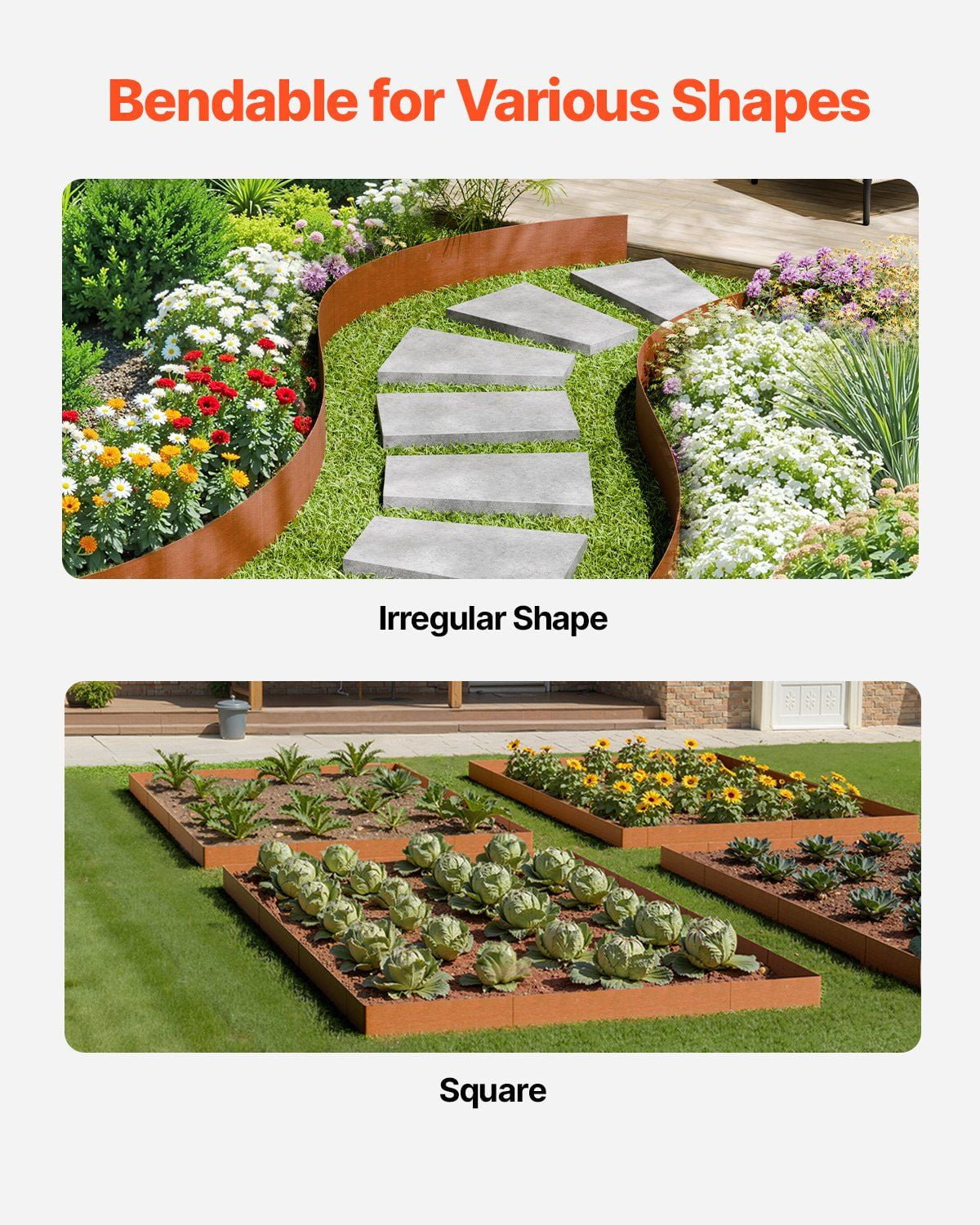 Steel Landscape Edging 6 Packs 40 x 8 Inch Weather Resistant Pre Rust Metal Bendable Garden Border Shark Spike Lawn Edging for Flower Bed Yard Pathway Divider