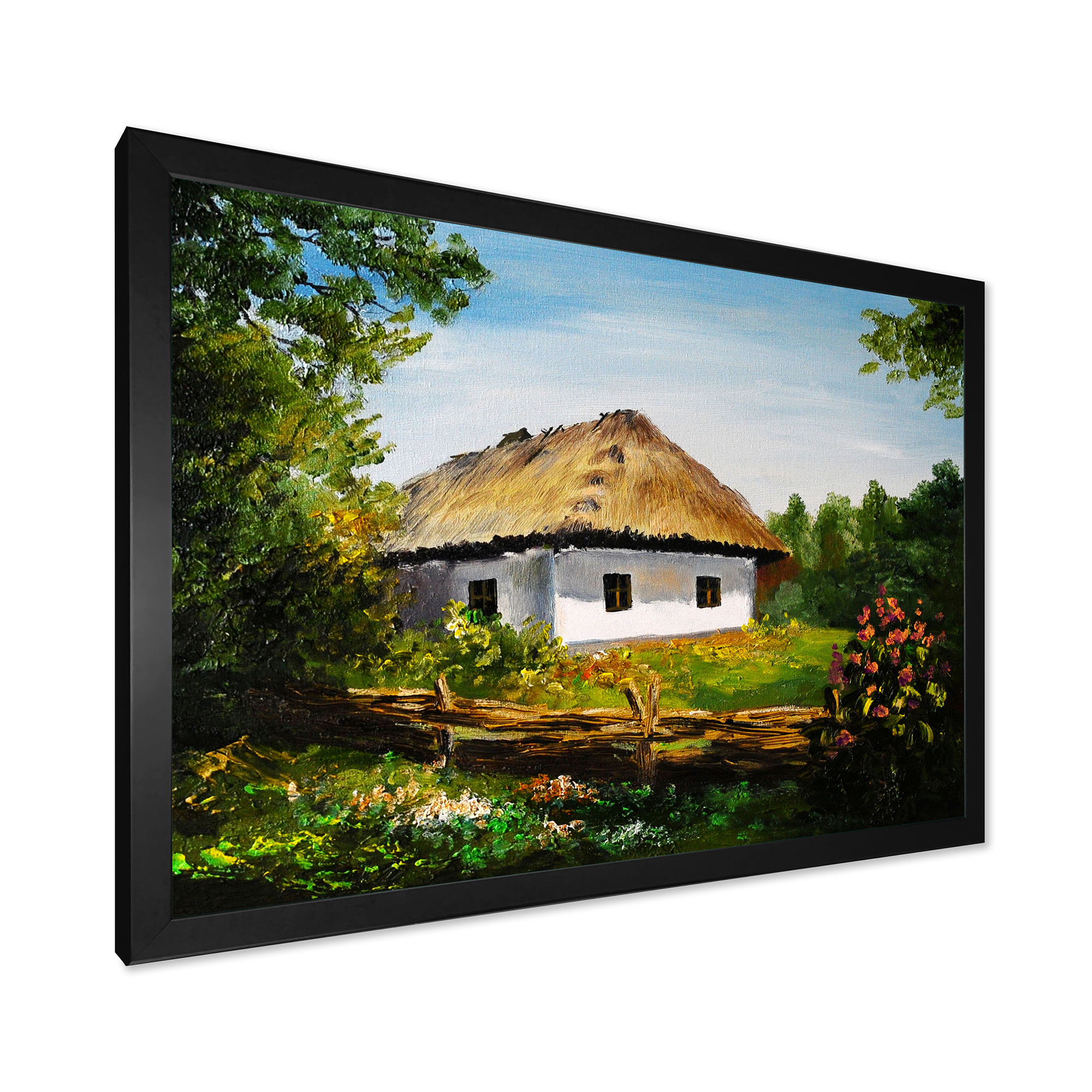 Designart 'Traditional Cottage At Sunrise In Summer' Traditional Framed Art Print