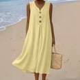 thumbnail image 2 of Makaor Womens Linen Dresses Sheath Button Maxi Dresses Plus Size Sleeveless Dress Solid V Neck Beach Vacation Clothes with Pockets Yellow XL, 2 of 8