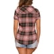 thumbnail image 3 of Camisas de cuadros para mujer estilo CHIC con cuello de punta y botones en color rosa y marrón, 3 of 6