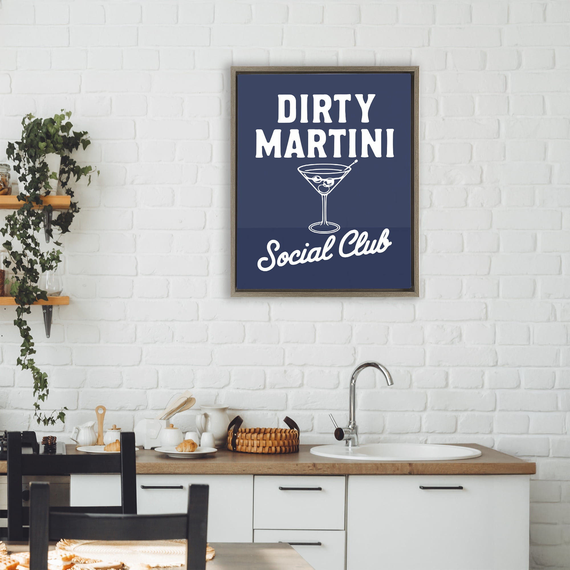Stupell Industries Retro Dirty Martini Club Brown Framed Floater Canvas Wall Art, design by Lettered and Lined