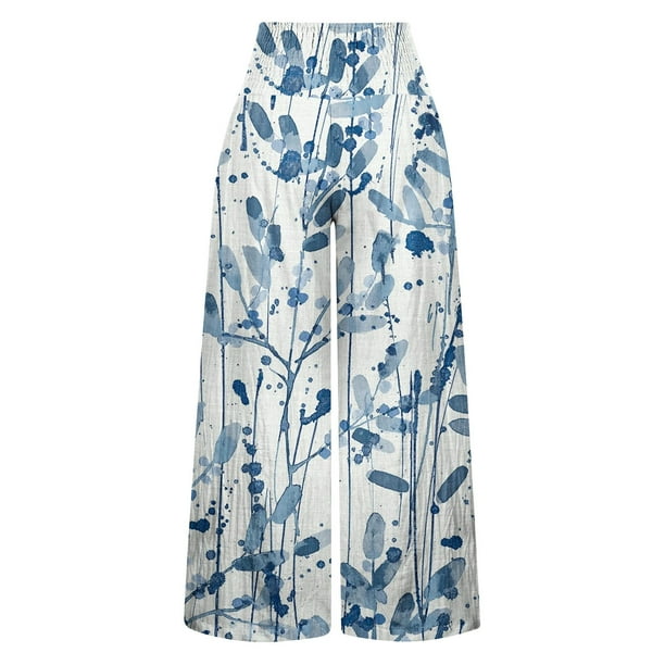 ICHUANYI Clearance Women Casual Printing Pockets Elastic Waist Comfortable Straight Loose Pants(Light Blue, M) ICHUANYI WER2023080703296