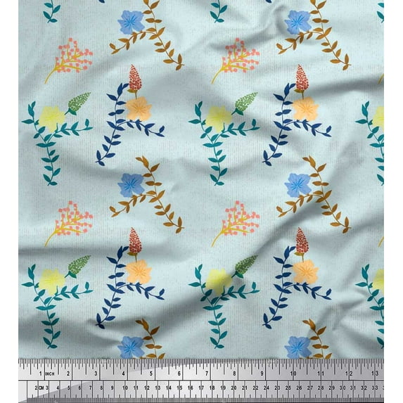 Soimoi Rayon Fabric Leaves & Floral Artistic Printed Fabric 1 Yard 42 Inch Wide