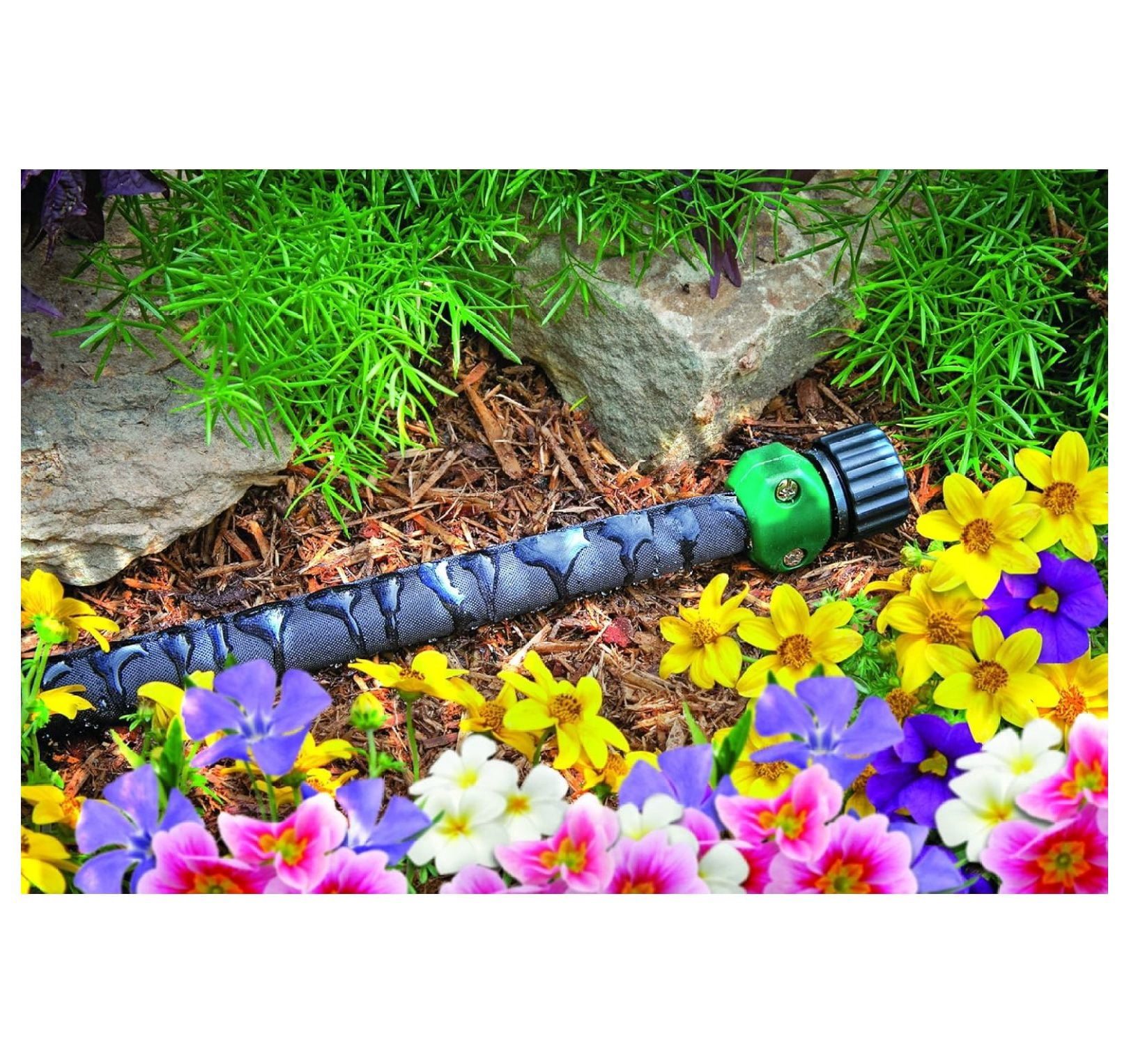 Soaker Garden Hose 50 ft - Flat Flexible Water Hose for Plants, Lawn & Garden - Water-Saving Irrigation System - Porous Hose for Raised Beds & Vegetables
