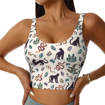 Jgfou Black Cat And Snake Print Womens Sports Bra - Padded Workout Sports Bras Crop Tank Top