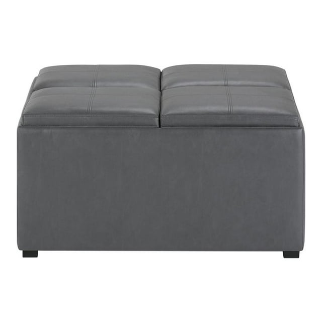 SIMPLIHOME Avalon Table Basse Carrée de 35 Pouces de Large avec Dessus Relevable et Rangement, Pouf Repose-Pieds de Cocktail en Similicuir Gris Pierre Rembourré pour le Salon, Contemporain
