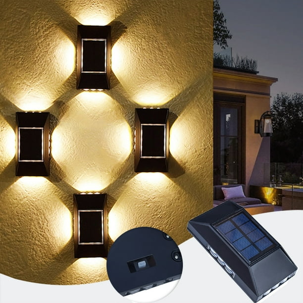 Luz Solar de Pared Exterior Arriba y Abajo Impermeable IP65 | Aplique LED Moderno | Luz Cálida en Cuatro Lados | ABS+PC Duradero Negro | Hogar, Jardín, Porche, Patio, Puerta | Paquete de 1