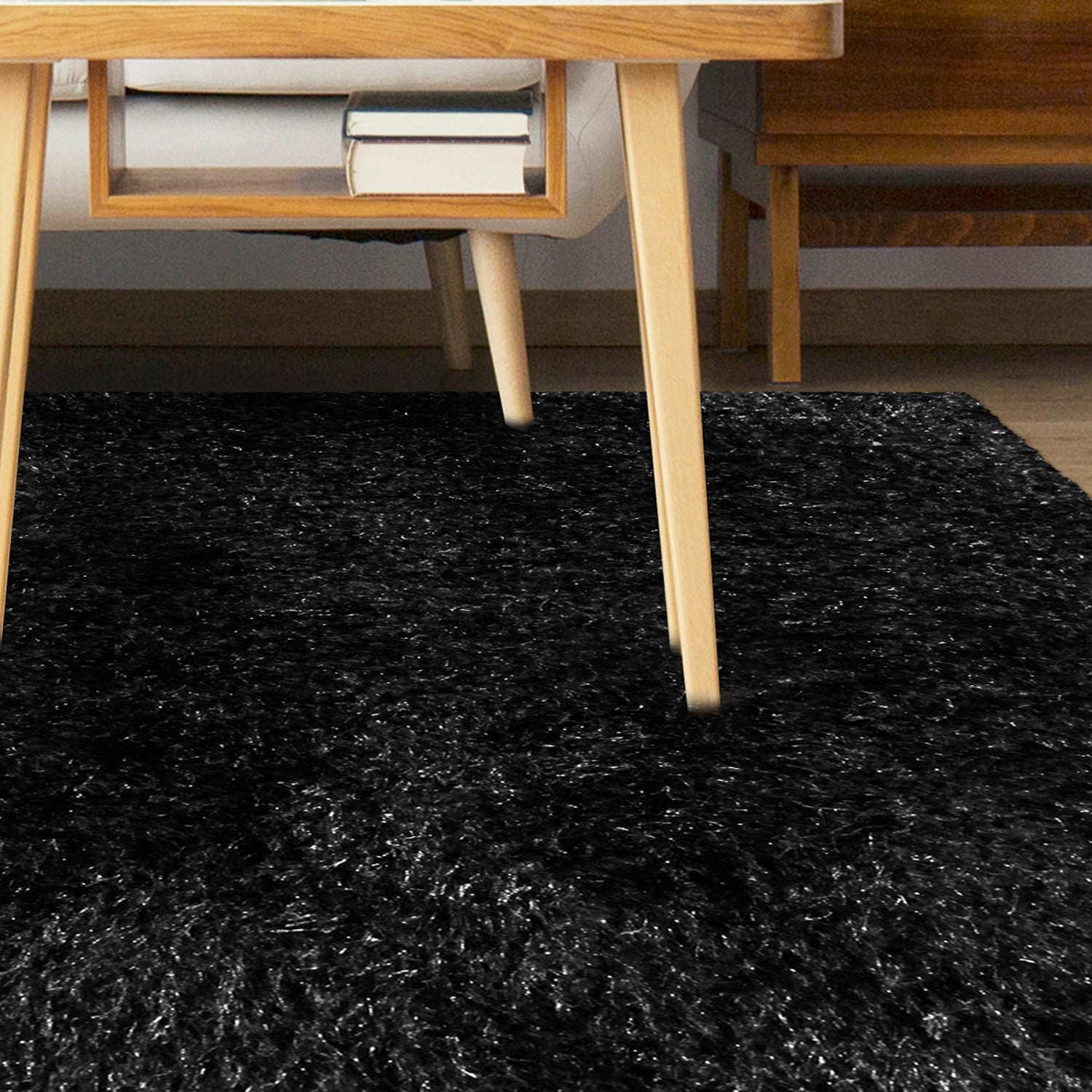 Superior Shag Boho Plush Indoor Area Rug, Black, 8' x 10'