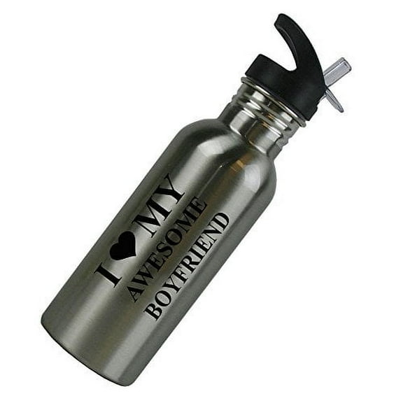 I Love MY Awesome Boyfriend Stainless Steel Silver 20 Oz (600mL) Water Bottle with Sport Top, Straw