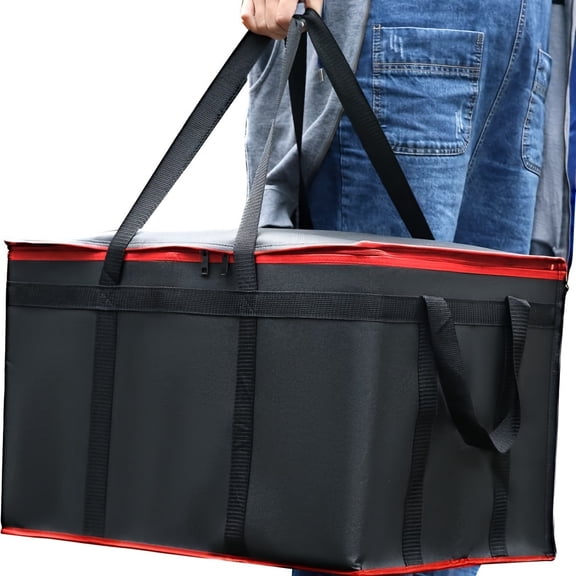 Black Cloth Red Edge Food Delivery Bag ,1pc Insulated Food Delivery Bag for Pizza Delivery, Grocery- Cooler Bag, Food Warmers for Parties, Catering Supplies for Doordash, Thermal Bags for Cold And Ho