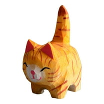 Baywell Mini Wooden Cat Figurine - Lovely Sculpted Kitten Hand-Painted Wooden Cats Figurine Decoration Home Office Gifts for Cat Lovers, Hand-Made, Carving, Decoration, Small Animals