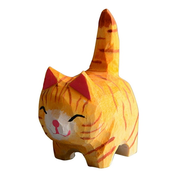 Lovely Small Carved Cat Figurine,1.4 inch DIY Handmade Wood Kitten Unique Art Carving Work for Decoration Collectible Figurines