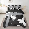 thumbnail image 2 of Manfei Black Gray Striped 7-Piece Bedding Comforter Set,Abstract Geometric Lines King Bedding Sets,Minimalist Stripes Bed Sheets For Girls Kids,Microfiber Bedroom Decor Reversible, 2 of 8