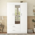 thumbnail image 3 of 3-Door Mirror Wardrobe Cabinet Closet  2 Drawers and Storage Shelves, Bedroom Organizer, White, 3 of 7