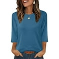thumbnail image 4 of Giftesty Women's Solid Color Round Neck 3/4 Sleeve Fashion Casual Loose Fit Pullover Sweater Top for Daily Wear, 4 of 8