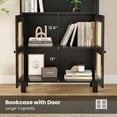 thumbnail image 5 of Tall Bookcase With Rattan Doors, Natural Wood Finish, 5 Tier Storage Solution For Library And Home Office Decor,Black, 5 of 7
