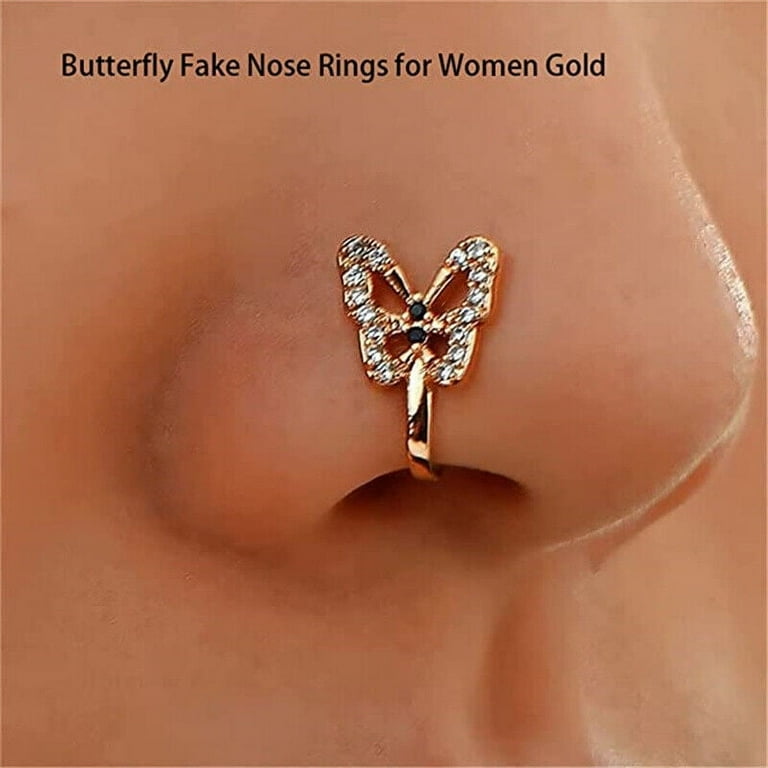 Fashion U Shaped Nose Ring for Women Diamond Butterfly Nose Stud No Piercing Walmart