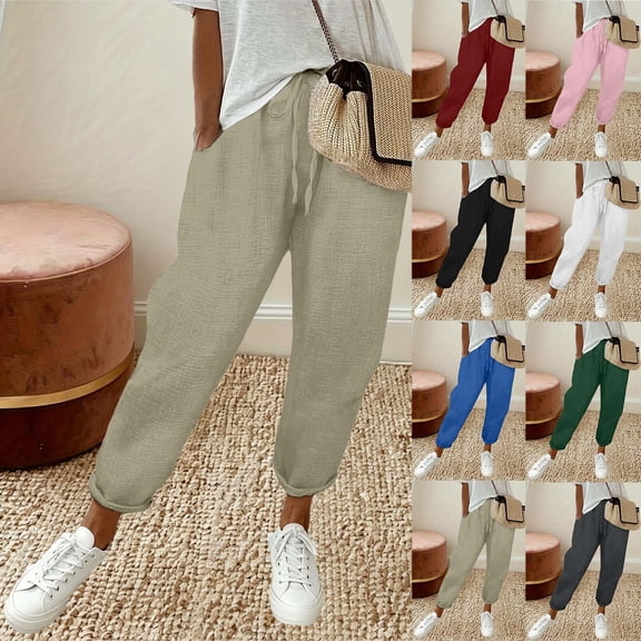 QSXADF Women's High Waist Pants Casual Straight Leg Pants Stretch Straight Leg Pants with Drawstring Elastic Waistband for Daily Comfortable Summer Women's Casual Long Trousers