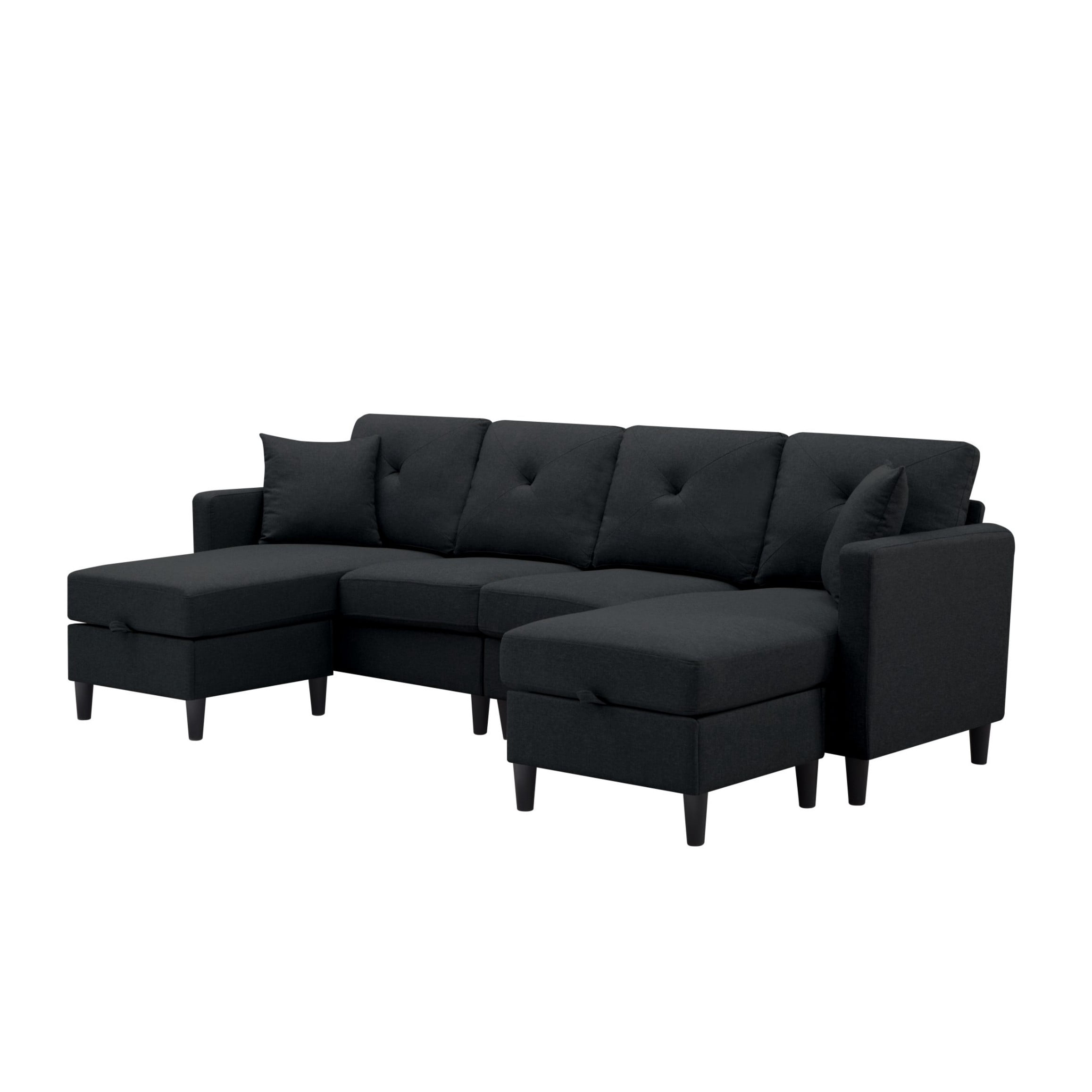 BSHTI 99.2" U-Shaped Modular Sectional Sofa with Storage Ottomans – U-Shaped Sectional Sofa with Ottoman,Backrest Sectional Couches and Sofas, Includes Toss Pillows, Black