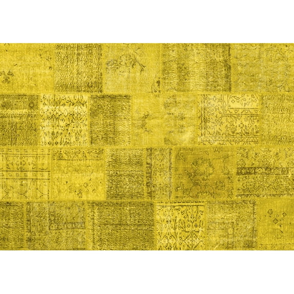 Ahgly Company Indoor Rectangle Patchwork Yellow Transitional Area Rugs, 7' x 9'
