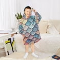 thumbnail image 6 of FORMRS Wearable Blanket Hoodie with Sleeves for Kids Cozy Flannel Sweatshirt, Blue Art Pattern, 6 of 7