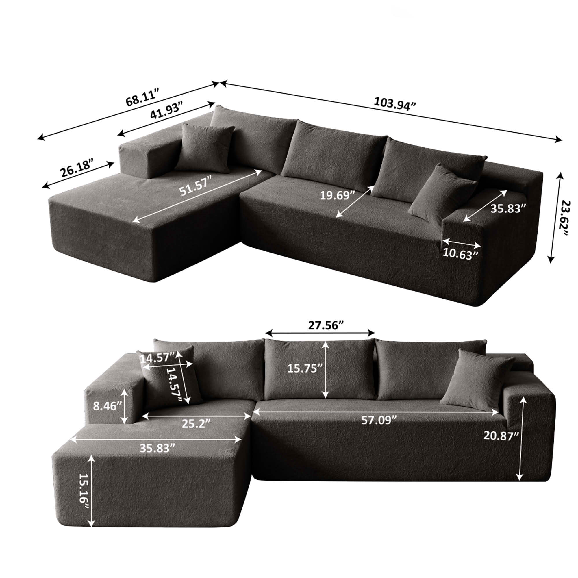 MAYEERTY 104" Cloud Sectional Couch with L-Shape Chaise, Modern Modular Sofa with Deep Seat, Upholstered Couches with Back Cushion for Living Room Bedroom, No Assembly Required