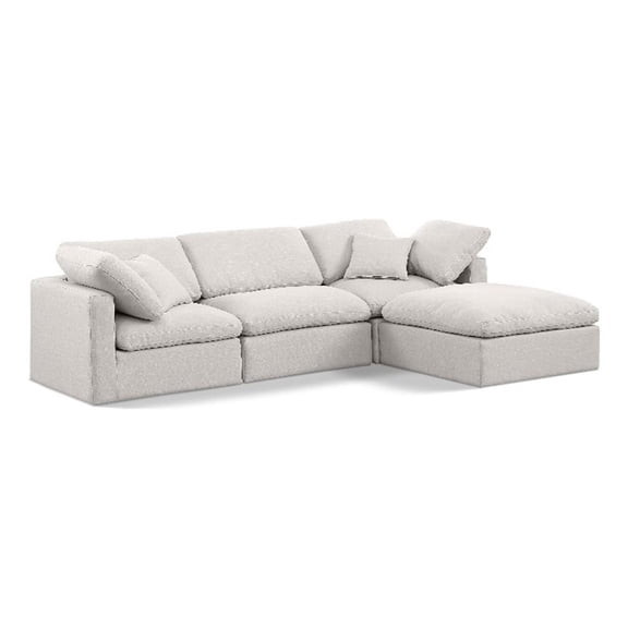Meridian Furniture Indulge 94" Linen Fabric L-Shaped Modular Sectional in Cream