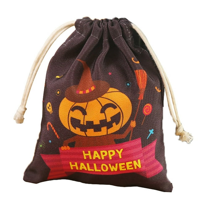 Halloween Candy Bag Canvas Cute Drawstring Pouch Candy Treats Bag for Chocolates