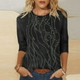 thumbnail image 2 of Ounisa 3/4 Length Sleeve Womens Tops Round Neck Loose Cute Spring Summer Tee Shirts Dressy Casual Print Blouses Tunic, 2 of 9