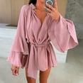 thumbnail image 4 of ZQUUVOU Lace Up Silk Dress for Women Long Sleeve Solid Color V Neck Flared Cuff Asymmetrical Hem Elegant Cocktail Dress Pink, 4 of 9