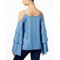 thumbnail image 2 of INC International Concepts Denim Ruffled Cold Shoulder Top  Indigo Blue 12, 2 of 2
