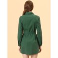 thumbnail image 3 of Vestido camisero con cuello abotonado y cinturón con mangas enrolladas para mujer Verde S, 3 of 5