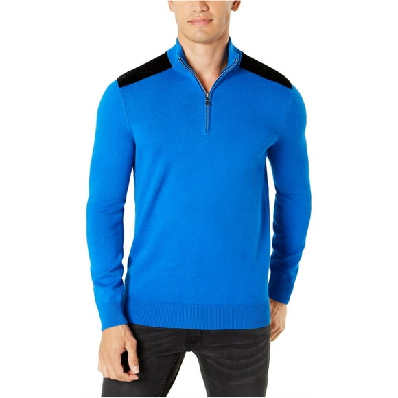 I-N-C Mens Velvet Shoulder Knit Sweater, Blue, XX-Large