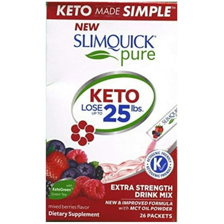 SlimQuick KETO Extra Strength Drink Mix, Mixed Berry, 26 Count