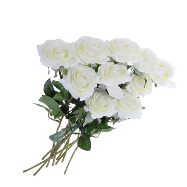 GOOHOCHY 10 piezas de flores artificiales de tallo largo, rosas de seda, ramo de flores para bodas, fiestas, decoración del hogar (blanco)