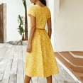 thumbnail image 4 of gakvbuo Summer Dresses For Women Plus Size Sun Dresses Drawstring Printing Mid-Length T-Shirt Dress V-Neck Short Sleeve A-Line Beach Dress, 4 of 7