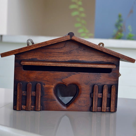 CRILSTYLEO 1-Pack Dark Brown Rustic Wooden Mailbox, Outdoor Post Box for Home, Office, and Company Use
