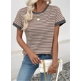 thumbnail image 3 of DOKOTOO Women's Short Sleeve T Shirts Summer Ribbed Knit Crewneck Striped Loose Basic Tee Casual Tops Blouses, 3 of 8