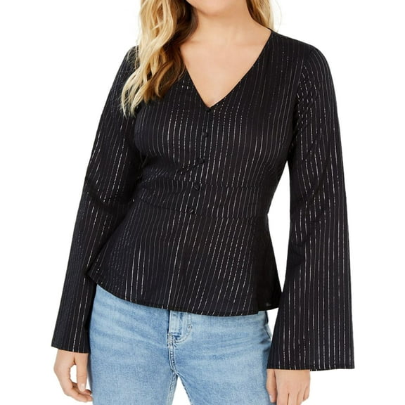 Love Fire Womens Metallic Stripe Pullover Blouse, Black, Juniors, Small