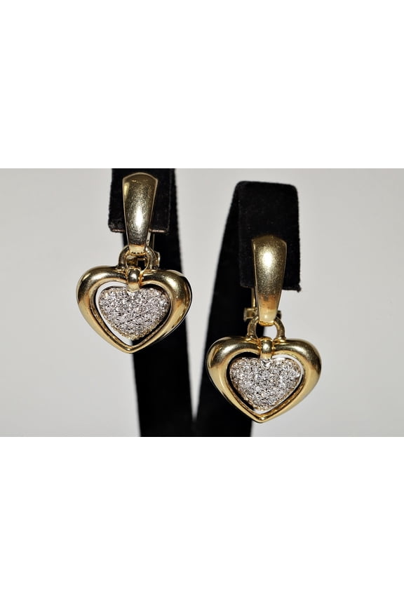 Pretty 14K Yellow Gold Finish Round Cut Cubic Zirconia Heart Shape Earrings for Women