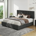 thumbnail image 4 of King Bed with Storage Drawers & Adjustable Headboard, Linen Quilted Upholstered Platform Frame, Sturdy Wood Slat Support, No Box Spring Needed, 4 of 6