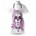 thumbnail image 3 of Day Of The Dead Apron Gothic Vampire like Dead Face Skull with Flowers Image Print, Unisex Kitchen Bib Apron with Adjustable Neck for Cooking Baking Gardening, Violet Purple and White, by Ambesonne, 3 of 3