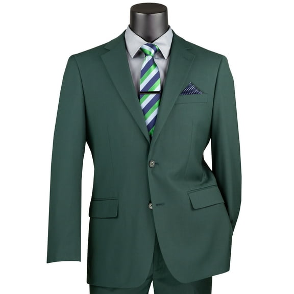 VINCI Men's Hunter Green 2-Button Suit w/ Adjustable Waistband, Reg-Fit - NEW