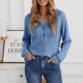 thumbnail image 2 of V-neck Hoodie for Women Zaewscy Knitted V-neck Long-sleeve Pullover Hoodie With Drawstring And Buttons Casual Style Blue XL, 2 of 8