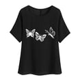 thumbnail image 4 of QATAINLAV T-Shirts d'Été pour Femmes Plage Chic Décontracté Coton Lin Manches Courtes T-Shirts Coupe Ample Col Rond Blouses Mode 2025 T-Shirts Imprimé Papillon Soldes Aujourd'hui Liquidation Noir m, 4 of 8