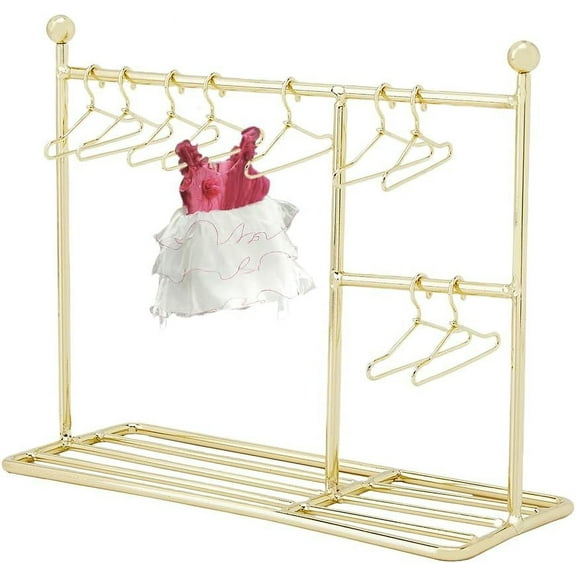 Mini Garment Rack with 10pcs Mini Clothes Hangers Gold Finish Easy