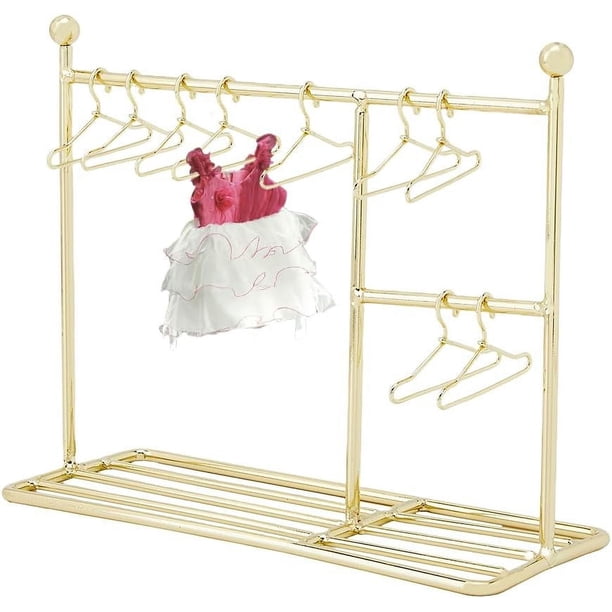 Mini perchero con 10 mini perchas para ropa, acabado dorado, fácil de instalar