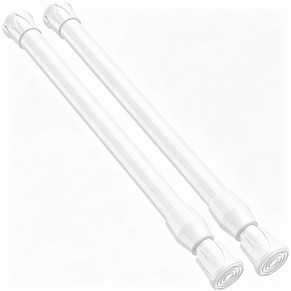 XIBUFE 2 Pack Mini Tension Rods 12-36 Inches Adjustable Tension Curtain Rod Mini Closet Spring Rod No Drilling for Windows, Cupboard, Kitchen Cabinets, 20 Inch Utensil Rod, White