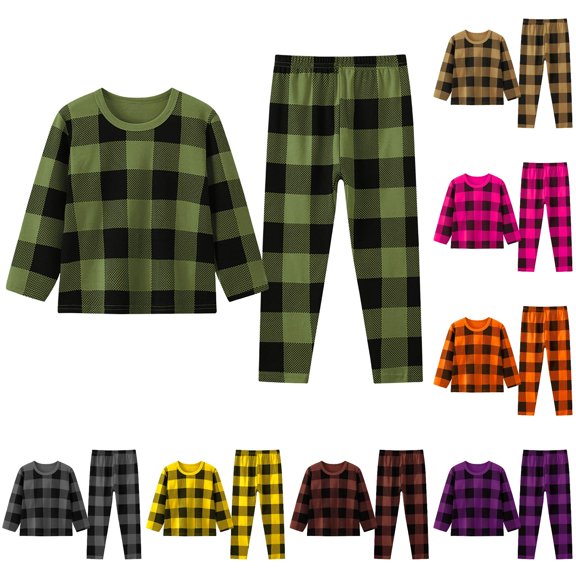 VOUZZA Girls Plaid Stripe Print Pajama Set Long Sleeve Top and Pants Two Piece Sleepwear for Toddler Girls Toddler Kids PJs Loungewear